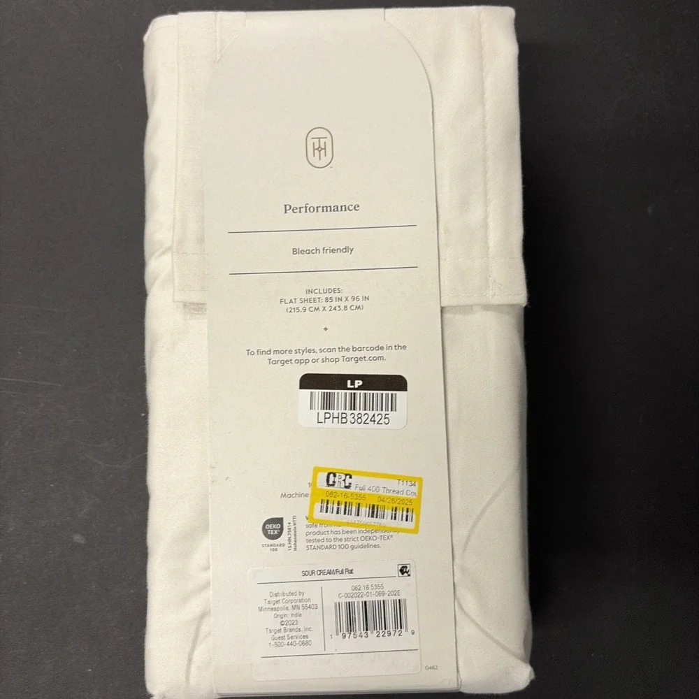 Threshold FULL Performance Flat Sheet Silky Soft Sateen SOUR CREAM 400 TC 20543